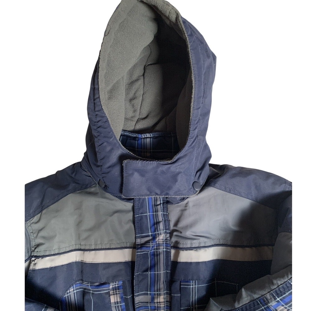 Arizona Boys 14/16 Hooded Puffer Jacket Blue Gray Plaid Winter Coat Ski Snow‎